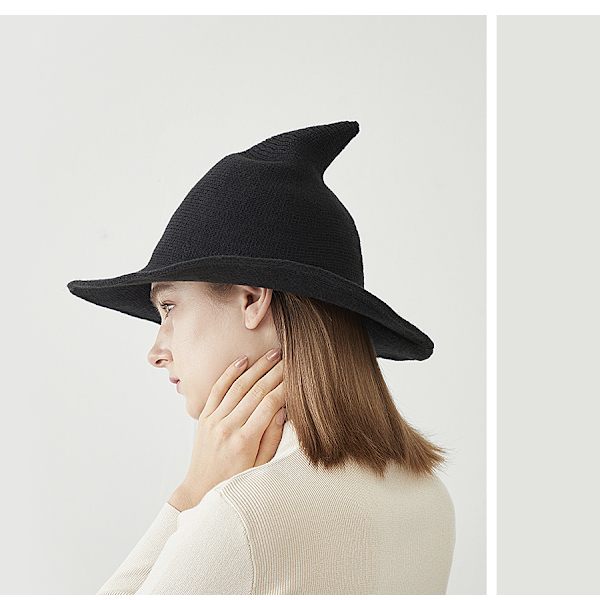 Häxhatt för damer, trollkarl (Svart 56-58cm), Ullhatt Vuxen Kläder Festtillbehör Halloween Kamouflage Rollspels Hatt