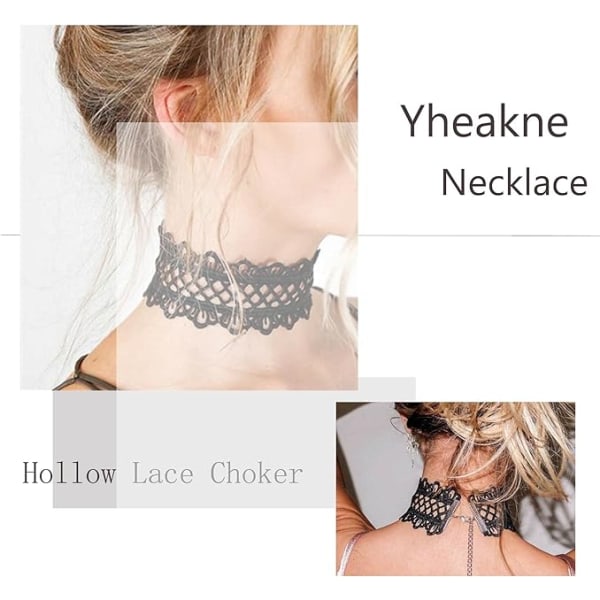 Black Gothic Hollow Lace Choke Halsband Bred Spets Halsband Kedja Black Choke Flat Lace Halsband för kvinnor och flickor