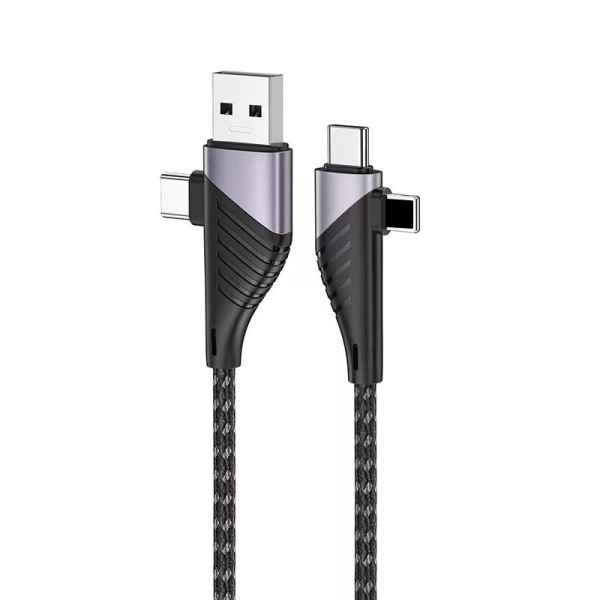En mörklila 1,2 m USB-A+Typ-C-Typ-C+Apple-kompatibel PD Snabbladdning 66W armbågsladdningskabel 4 i 1 Lämplig för Huawei- och Apple-telefoner