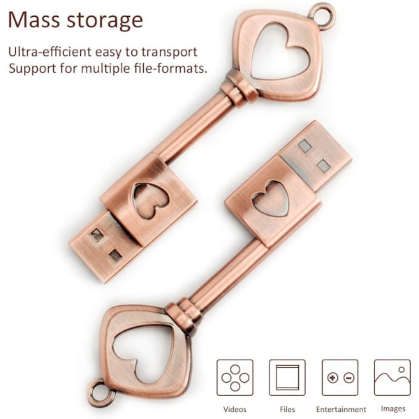 32GB USB Flash Drive, Retro Metal Nøgleformet USB Flash Drive Memory Stick USB 2.0 Pen Drive