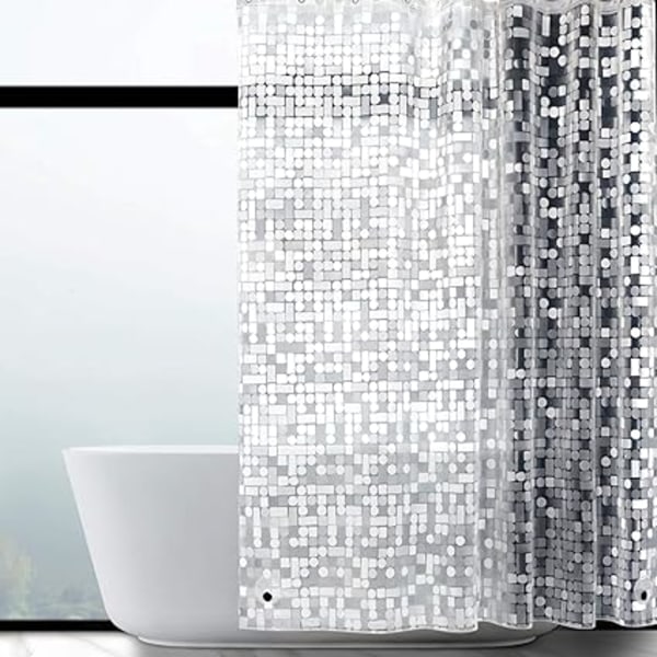180 x 180 cm bruseforhæng, semi-transparent geometrisk badeværelsesforhæng til vådrum, skimmelfrit vandtæt tykt EVA badeforhæng med magneter