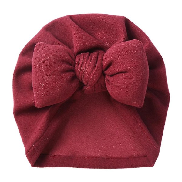 Nyfödd turbanhatt knut baby huvud wrap mössa rosett kepsar pannband Wine Red