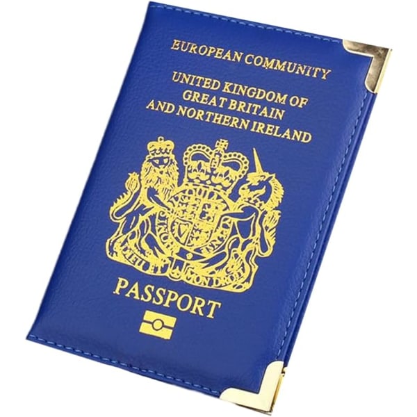 Brittiskt pass herr- och damplånböcker (blå), case i PU-läder
