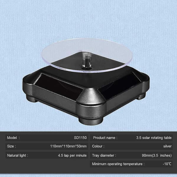 Solar Display Stand Dreieskive, Batteri Dobbel Brukt Roterende Display Black
