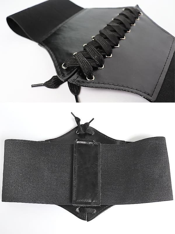 Kvinnors korsett bred midjebälte PU läder bantning midjeband elastisk hög midja formande bälte Black