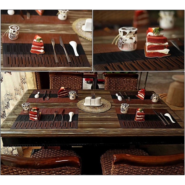 Set med 6 tvättbara PVC bordstabletter, kaffefärg halkfri, slitstark och värmebeständig, lätt att rengöra och förvara, 45 cm x 30 cm