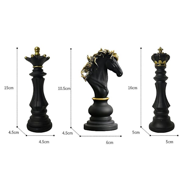 Sjakk Konge Dronning Springer Resin Håndverk Internasjonal Sjakk Statue Skulptur Black King