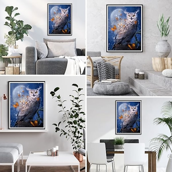 Pöllöaiheinen timanttimaalaussarja aikuisille ja lapsille 30 * 40 cm, DIY-perhostimanttimaalaussarja 5D pyöreä täystimantti kuutamo timanttitaidesarja ristipisto