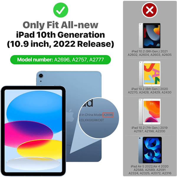Marinblå fodral för iPad 10:e generationen 2022 10,9 tum, fodral med mjukt TPU-baksida, flipfodral med halvtransparent stativ, skyddande stöttåligt fodral Aut
