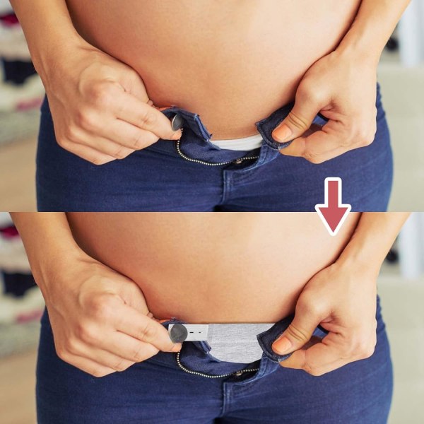 2 st Svart+Grå Gravidbyxor Extender Justerbar Elastisk Midjeband Gravidbälte Extender Elastisk Gravidbyxor Extender för Gravid Kvinna