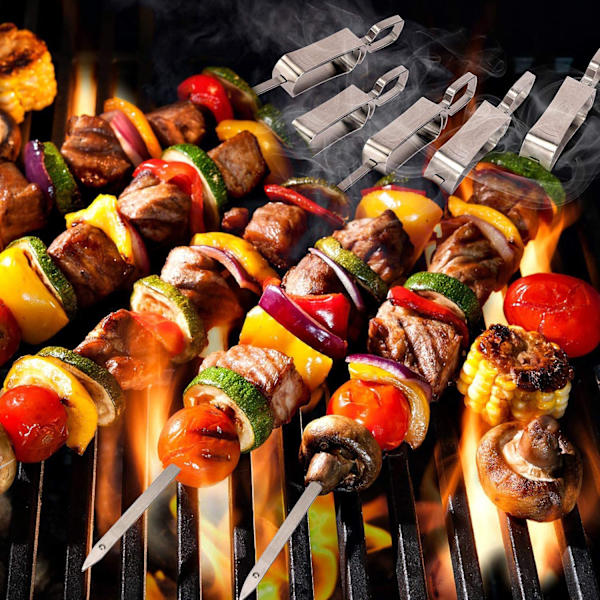 Sæt med 10 Grillspyd i Rustfrit Stål Lange Spyd Kebabspyd Kødspyd til Bål eller Grillskål