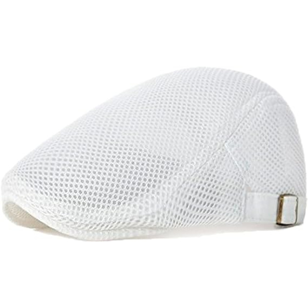 Sommarandningsbar basker för män, sommarplatt basker för kvinnor, andningsbar mesh sommarhatt för män huvud 56-60 cm vit