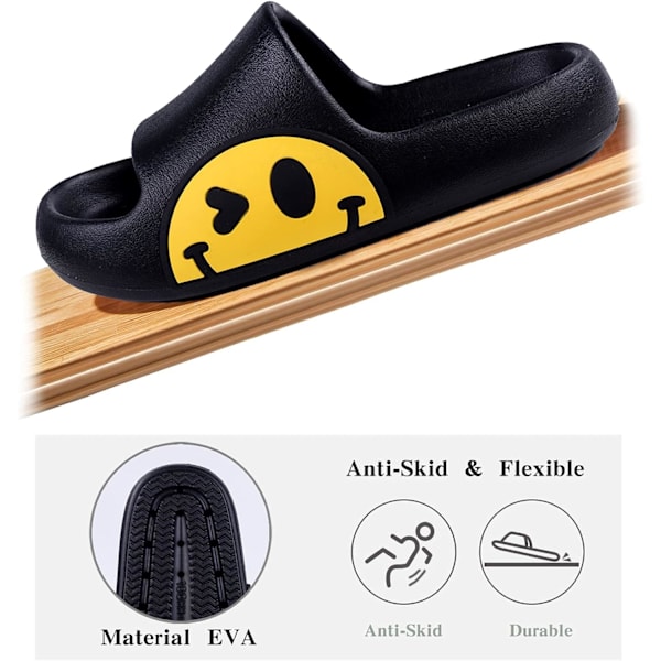 Svarta dam- och herrtofflor för strand, sommar, badtofflor, mjuka barnskor, badrum, pool, dusch, halkfria tofflor, flip-flops för inomhus- och utomhusbruk44-