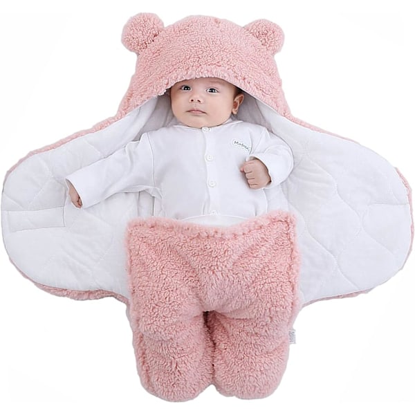 Unisex Baby Swaddle Filt, Baby Nest Sovsäck, Hooded Swaddle Sovsäck för Födelse-Rosa-S(0-3 Månader)