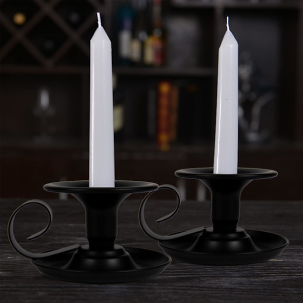 (Svart, 2 st) Ljusstake för avsmalnande ljus, 2 st Retro Järn Enkla Svarta Ljusstakehållare Ljusstativ för Fest Bröllop Julbord Heminredning
