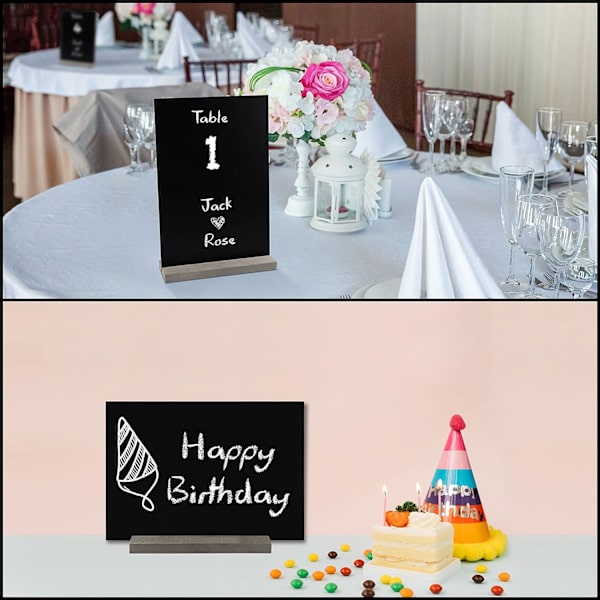 Mini Chalkboard Set av 6 - 15 x 22 cm - Små dubbelsidiga tavlor med trästöd - Bordsskylt för bröllop, födelsedag och mat/buffé