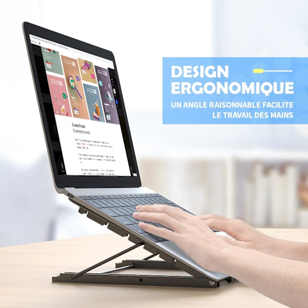 Sort Laptop Stand, Ventileret Laptop Stand, Justerbar Ergonomisk Laptop Stand Letvægts Foldbart Sengebord til MacBook Air Pro, PC, iPad, Notebook, Tabl