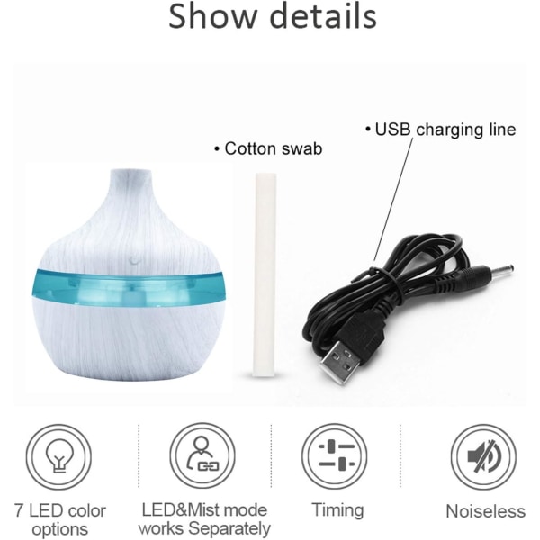 Vit mini luftfuktare, luftarom eterisk olja diffusor LED aroma aromaterapi luftfuktare för hemmets kontor