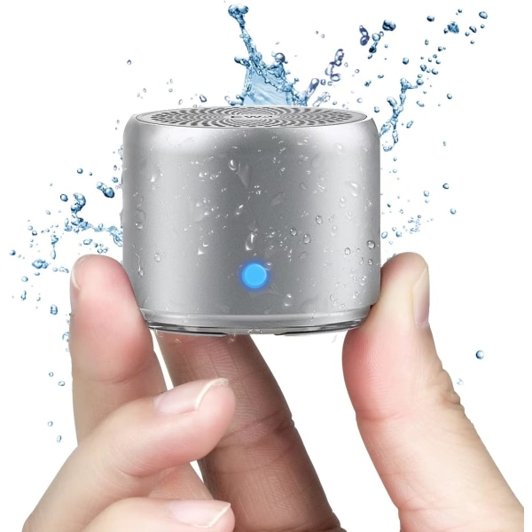 Ett set (silvergrå, ca 39,5*48 mm) ipx 6 vattentät Bluetooth trådlös minihögtalare med case packad, 12 timmars speltid, liten men högljudd, por