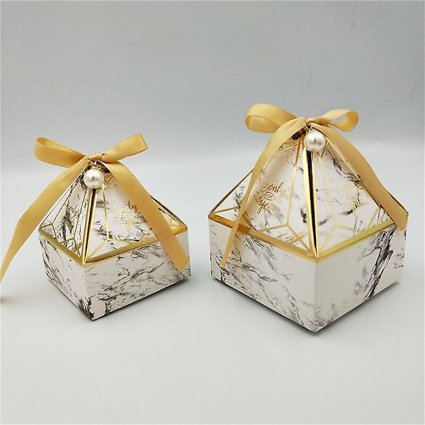 Presentförpackning Bröllopstillbehör Fest Karamellask Godispåse Baby Shower Pappers Chokladaskar Bronsförpackningsaskar Marble Pearl S 7x7x8cm