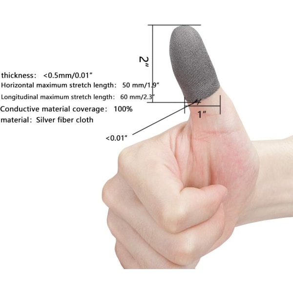Silverfiber, 0,01\" (0,5 mm) Ultratunn, PUBG Mobile Finger Sleeve Anti-Svett Andningsbar för Högt Rankade Spelare Mobilspel Streamer iPhone/iPad/Andr