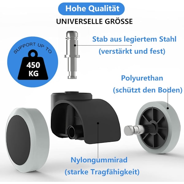 Kontorstolhjul sett med 5 - 11mmX20mm erstatningshjul for harde gulv, brukt for spillstoler, kontorstoler, kontorstolhjul for å beskytte gulvet, v