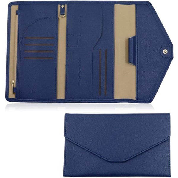 Multifunktionell trefaldig resepasshållare (mörkblå), RFID-avlyssningsreseplånbok passhållare, dokumenthanterare case, används för