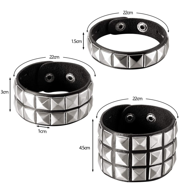 3-osainen nahkainen niitattu punk-rannekoru miehille, naisille, 80-luvun niitattu ranneke, goottilainen punk rock -rannekoru, niitattu niitattu rannekoru, unisex-metalli, Halloweeniin