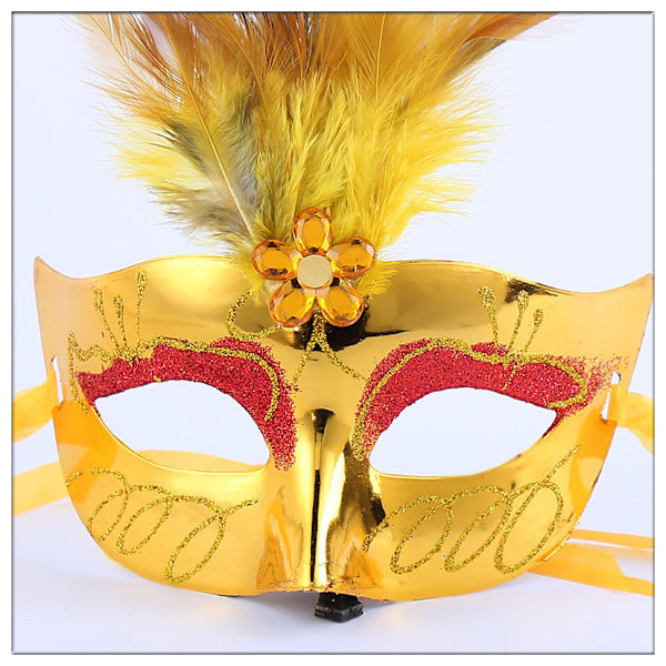 Enkelt stykke af 3 stykker hul hale blå påfuglefjer maskebal maske halv ansigt børnelegetøj bod engros venetiansk guld pulver fjer hul hale maske