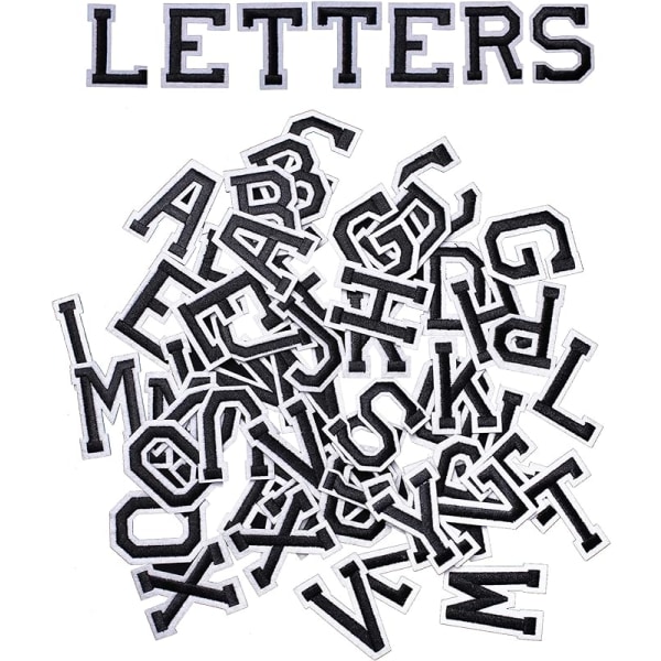 Alfabetskläder Strykplåster (2-pack), 52 bokstäver A till Ö, svart och vitt