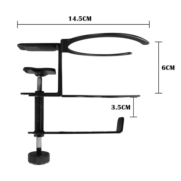 Skrivebordskoppholder, 2 i 1 Justerbar Metall PC Gaming Koppholder, Multifunksjonell Koppholder med Gummipute, Under Skrivebord Design Grå