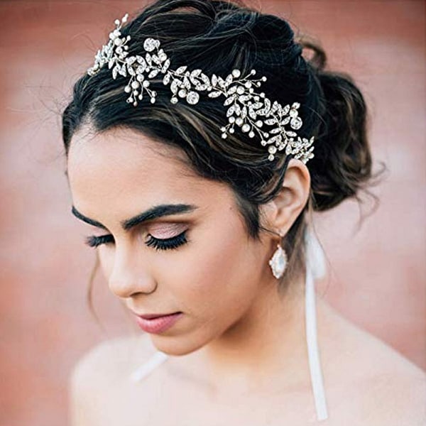 Ett stycke Rhinestone Silver Bröllop Hårband Pärla Hår Vinstock Böhmisk Huvudsmycke för Brudar - Brudhåraccessoarer