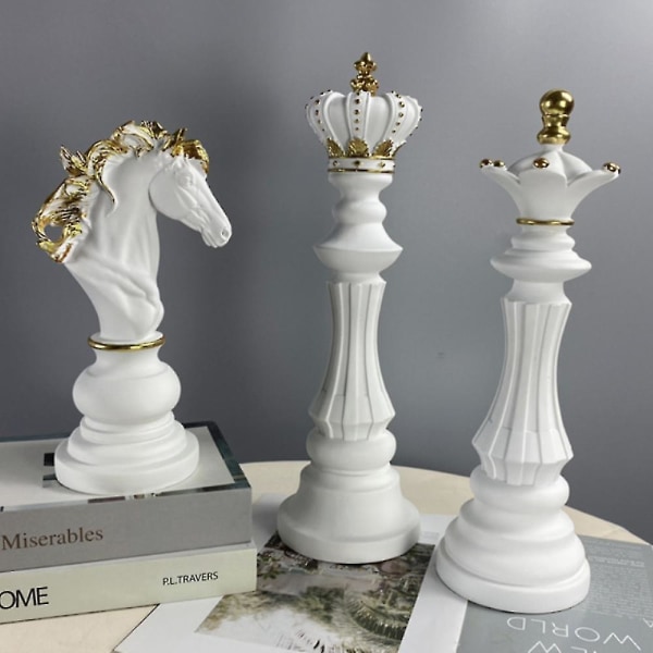 Sjakk Konge Dronning Springer Resin Håndverk Internasjonal Sjakk Statue Skulptur White Knight