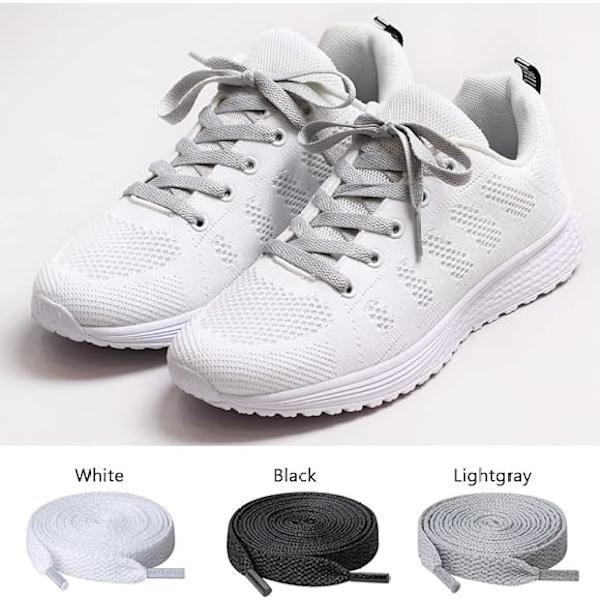 3 par skosnören, 8 mm breda platta skosnören, för sneakers, löpning, vuxna, barn svart och vitt och grått
