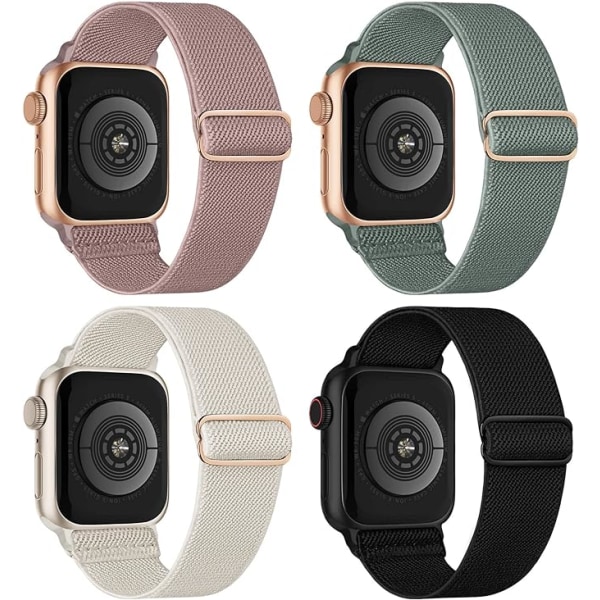 Elastiskt nylonband (4 olika färger, ingår ej) Kompatibelt med Apple Watch armband 38mm 40mm 41mm, iWatch serie 8/Ultra/7/6/5/4/3/2/1 SE Justera