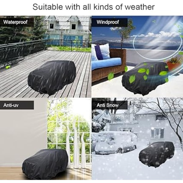 Cover för barn (200 * 95 * 106 cm, svart), stort cover, utomhusförpackning, kraftigt vattentätt, UV-regn- och snöskydd, kostym