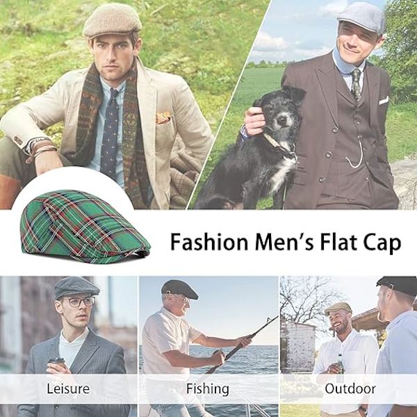 Herrhatt Flat Top Hat Vintage Randig Design Lättvikt Hatt Klassisk Herrbekväm Resa Casual Flat Top Justerbar Barett Grön