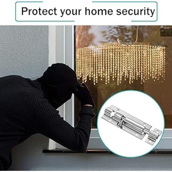 1 Pack Dörren Säkerhet Slide Latch Lås Tunnvalv Latch Slide Dörr Bolt Rostfritt Stål Skjutdörr Latch med Skruvar för Hem Gård Trädgård, 3 Tum Si