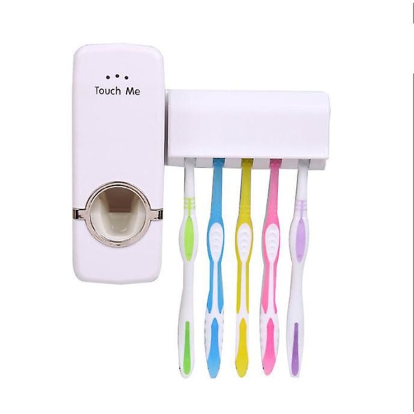 Tandkrämsdispenser Automatisk tandkrämspressare och hållare Set handsfree 5 borsthållare White