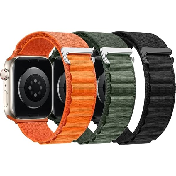 Loopback nylon (orange, grön, svart, exklusive klockor), kompatibel med Apple Watch rem 42/44/45/49mm, Apple Watch 12345678/SE/ultra-rem,