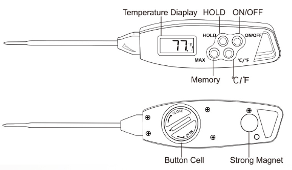 Rød BBQ Termometer Digitalt Madtermometer, Vandtæt Køkken