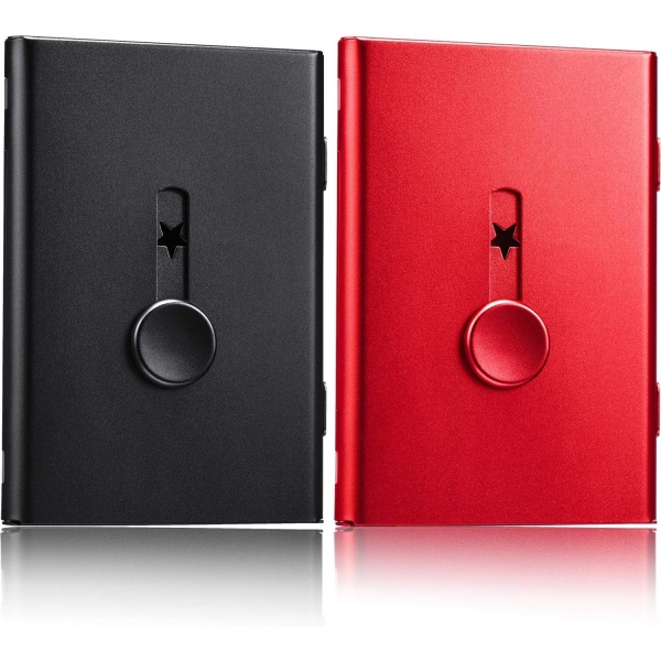2-pack (svart/röd) Visitkortshållare, tumdrivet case Skjut ut Visitkortshållare Korthållare i rostfritt stål Case Utmärkt