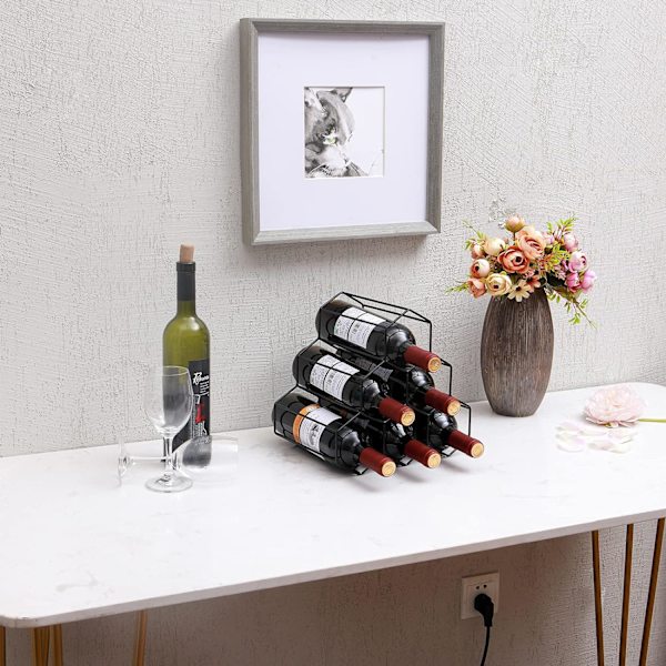 Vinstativ fritstående vinholder, eksklusive vin, 6 flasker bordplade fritstående vinopbevaringsbeskytter, sort