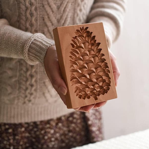 Bageform i træ, bærbar kageform, rosekage, træ, honningkager, mørdej Pine cones