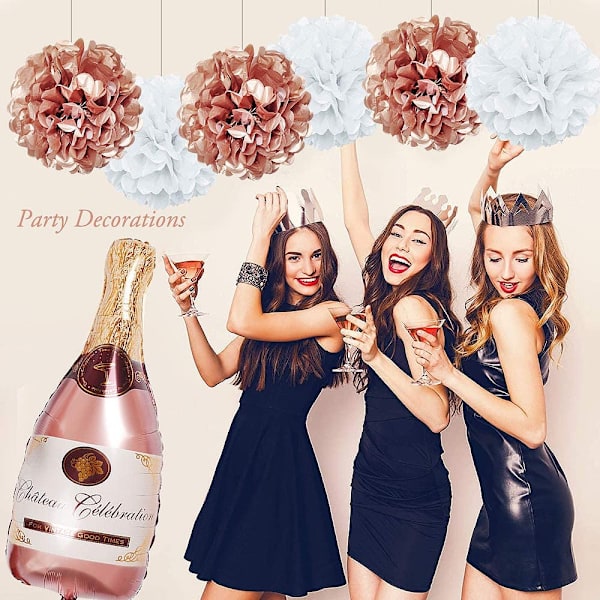 34 st Roséguld Partydekorationer Grattis på födelsedagen Konfettiballonger med Banner, Jätte Champagne Folieballonger, Stjärna Hjärta Folieballonger, Silkespapper Pom