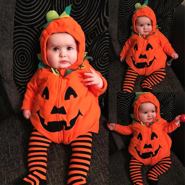 Baby Boys Girl Halloween Outfits Kläder Pumpa Dräkt Ärmlös Väst 90cm