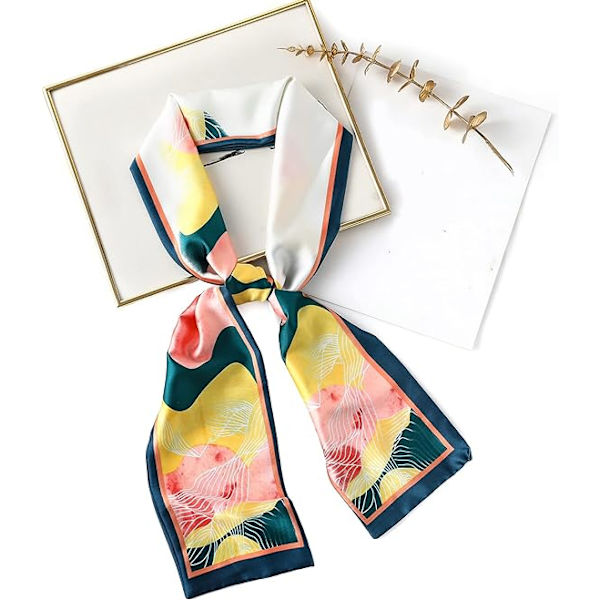 Smal simuleringsscarf med rosa blommor, 15 * 145 cm damhalsduk, vårscarf i satin, sommartryckt scarf, flickpresent