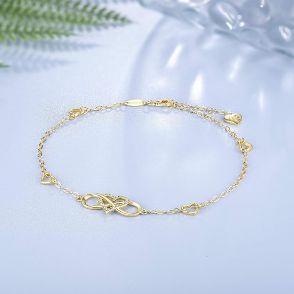 Ankelarmband för kvinnor 925 silverzirkonium runt oändlighetshjärta tillsammans för evigt fotlänk present till kvinnor flickor