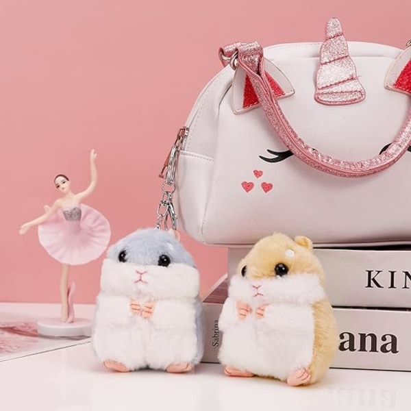3 søde hamster nøgleringe blå brun grå, blød plys nøglering, hamster vedhæng nøglering, fluffy nøglering, dekorativ dyre nøglering, rygsæk vedhæng, pig