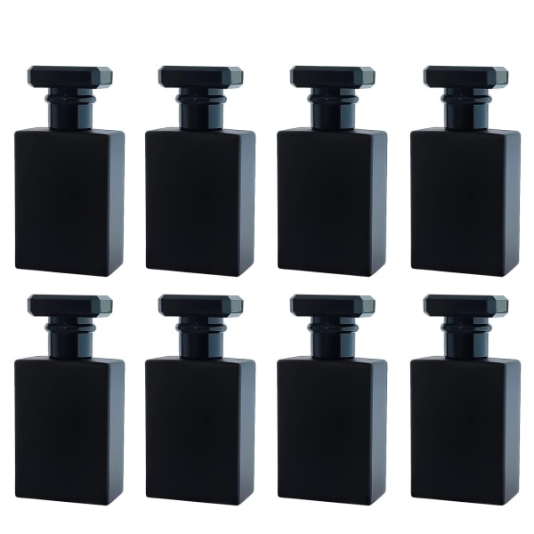 8 st 30 ml parfymflaskor tomma sprejflaska, parfymsprayflaska, findimma sprayflaskor som består av en glasflaska, en svart cap och en silverfärgad S